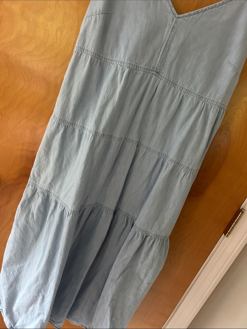 Old Navy Light Blue Tiered V-Neck Midi Dress with Puff Sleeves - Picture 3 of 8